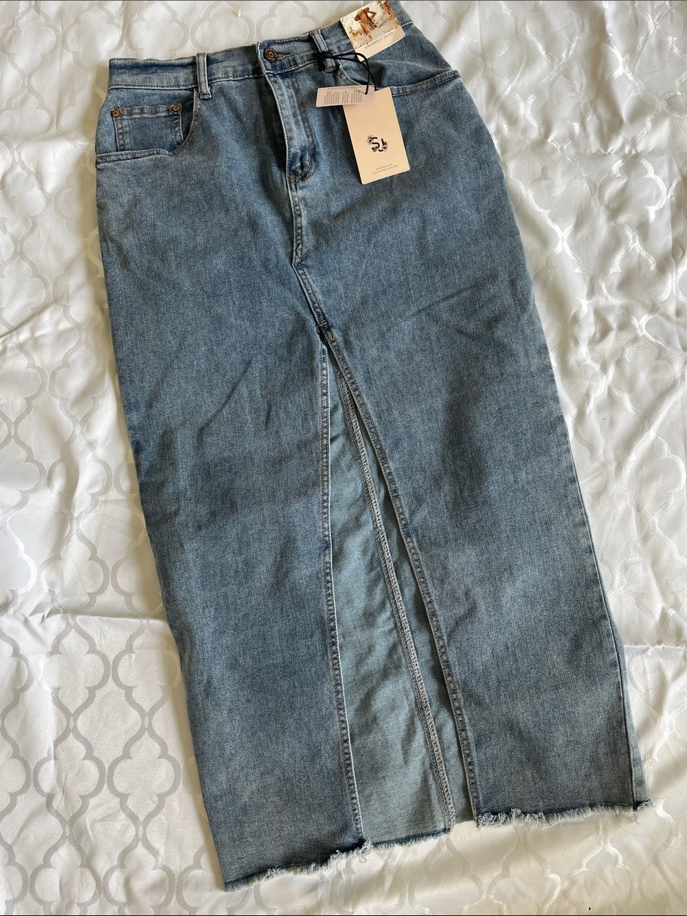 Denim Maxi Skirt with Front Slit